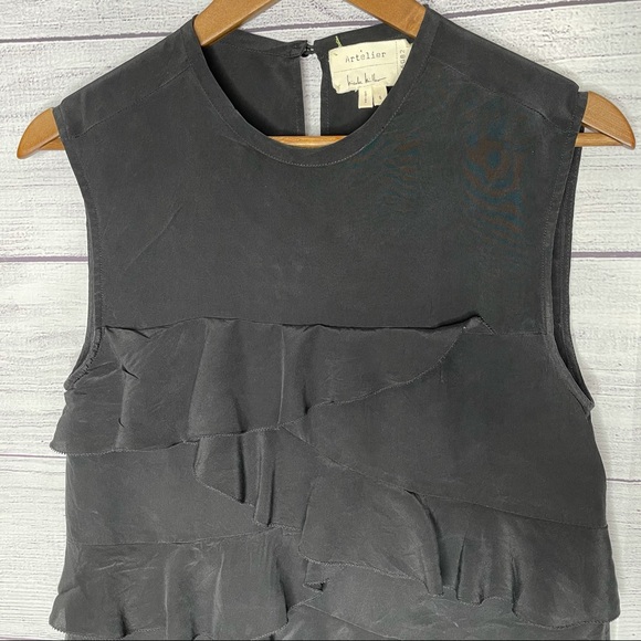 Nicole Miller Artelier black silk ruffle tank top - Picture 4 of 12